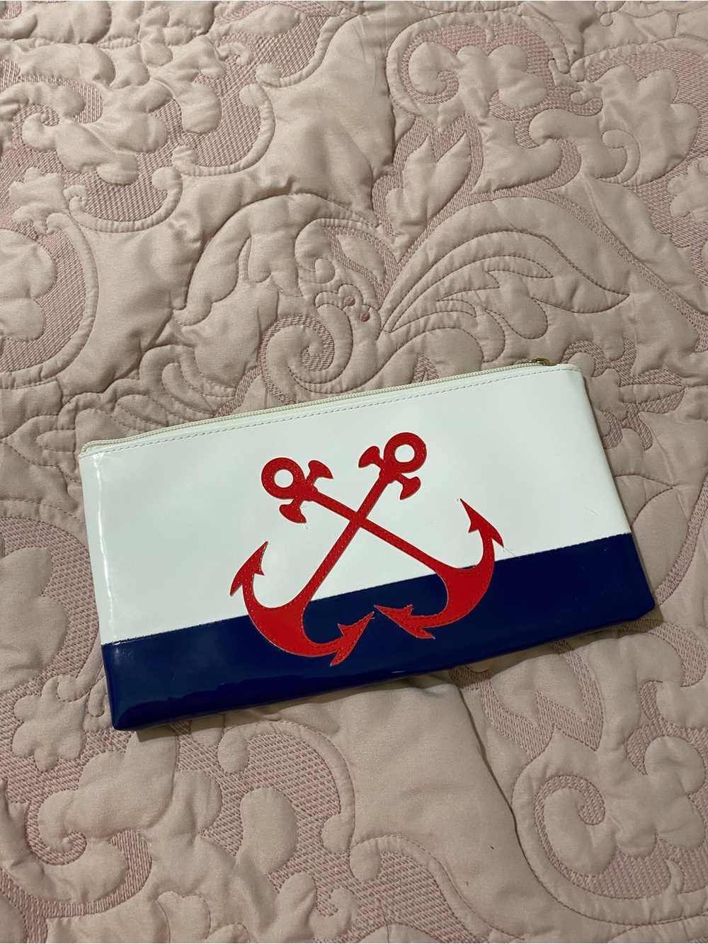 Nautical Anchor Patent Clutch - White, Red & Navy
